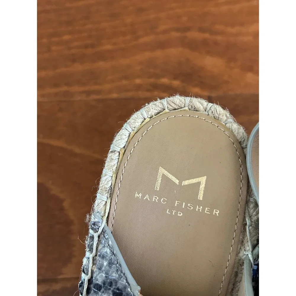 Marc Fisher Alenni Snakeskin Espadrille‎ Wedge Sandals Grey Black Leather 9.5 M